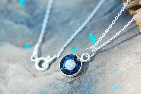 deep space object sterling silver opal necklace