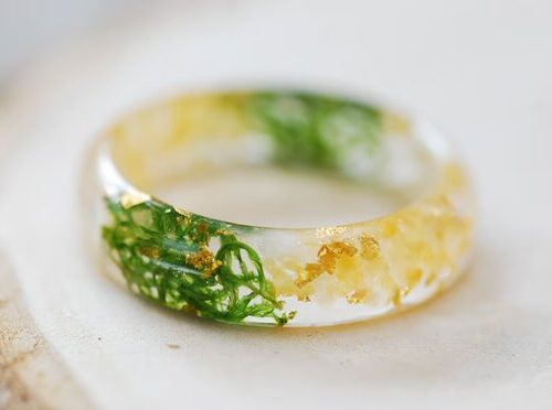 yellow citrine and green moss ring