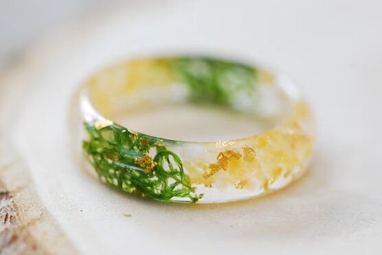 yellow citrine and green moss ring