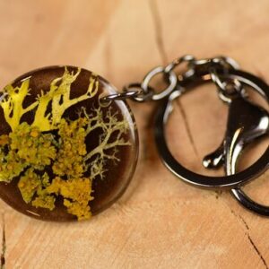 yellow and orange lichen forest keychain