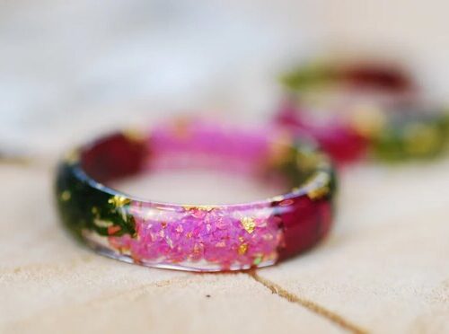 green moss rose and pink opal ring