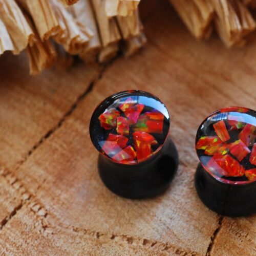 top view red opal black plugs