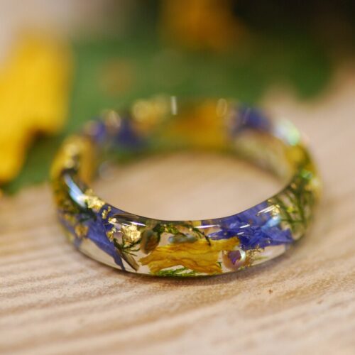 merry colourful spring time flowers resin ring