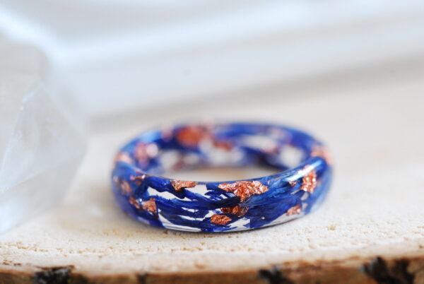Blue cornflower ring with copper