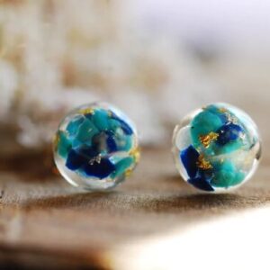 Turquoise Small Stud Earrings with Lapis Lazuli made of resin
