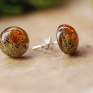 Forest Lichen Stud Earrings made of resin with silver post