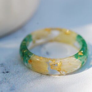 ring made with emerald jasmine and cornflowers