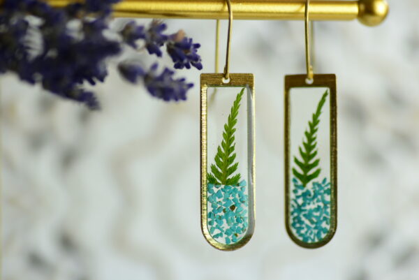 Fern with turquoise gold dangle earrings