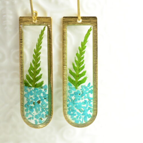 zoom on fern dangle earrings with turquoise