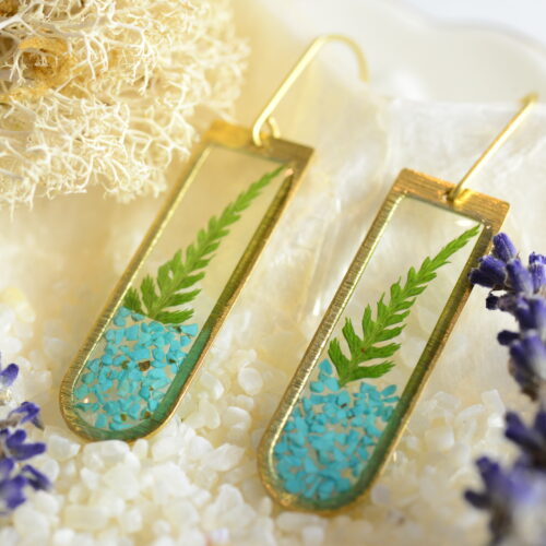 turquoise earrings with fern