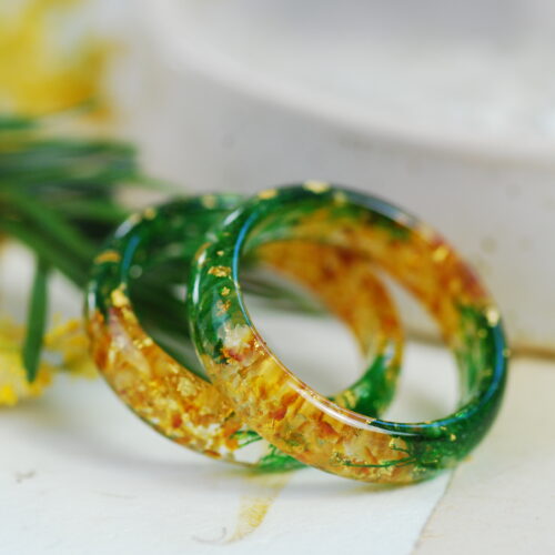 nature ring with moss and amber