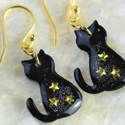 pair of black cat earrings