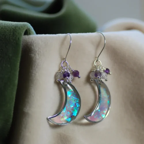 crescent moon earrings with amethyst