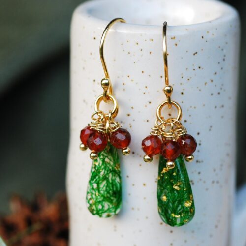 christmas garnet earrings hanging