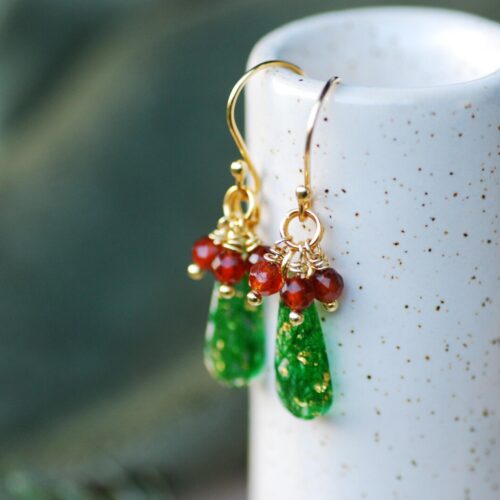 Christmas Holly Berry Earrings with Garnet