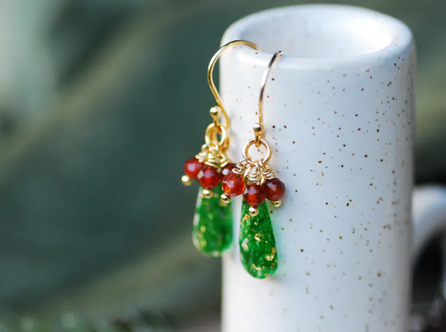 Christmas Holly Berry Earrings with Garnet