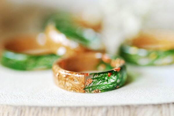 Cork Wood Resin Ring with Green Natural Moss - Image 7