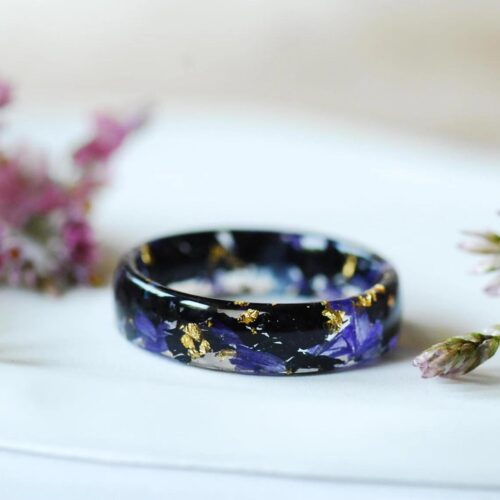 Black Purple Resin Ring with Gladiolus Petals