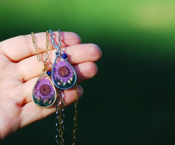 Collier fleur d&#39;aster violet, pendentif fleur de naissance de septembre - Image 5