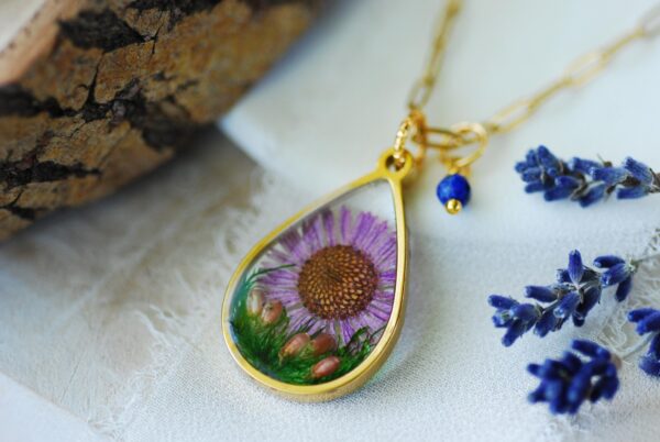 Collier fleur d&#39;aster violet, pendentif fleur de naissance de septembre - Image 4