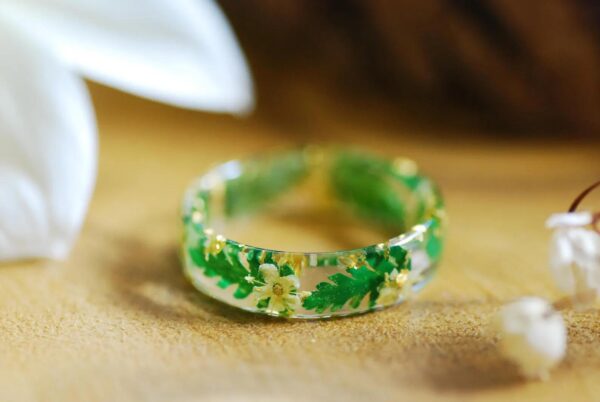 Fairy tale Fern Ring with Yellow Flowers, Cottagecore Style Jewelry - Image 3