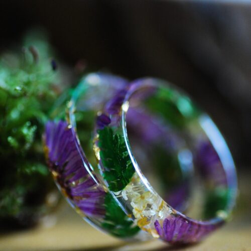 Purple Aster Resin Band with Ferns