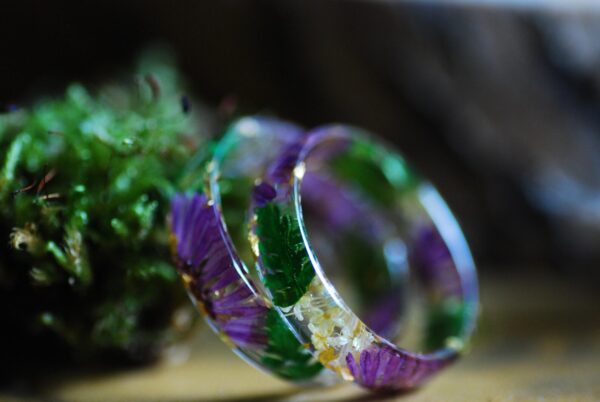 Purple Aster Resin Band with Ferns