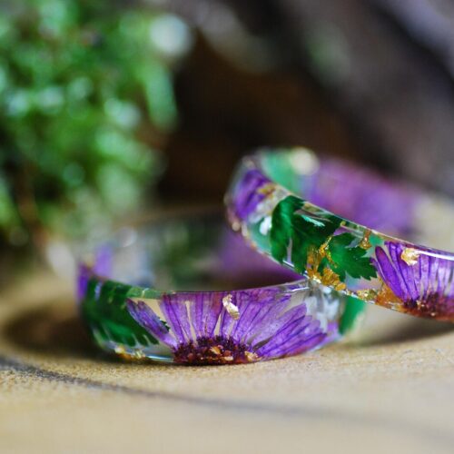 purple resin ring with flowers