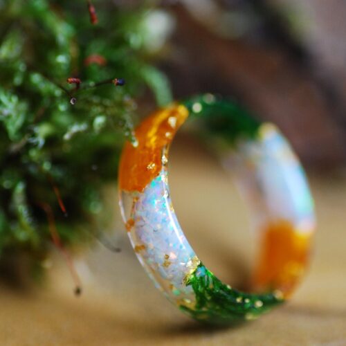 Alternative view of October Birth Flower Ring with Fire Opal and Orange Marigold Flower Petals