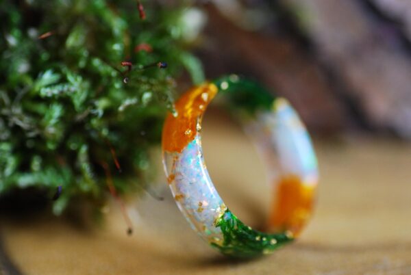 October Birth Flower Ring with Fire Opal and Orange Marigold Flower Petals - Image 2
