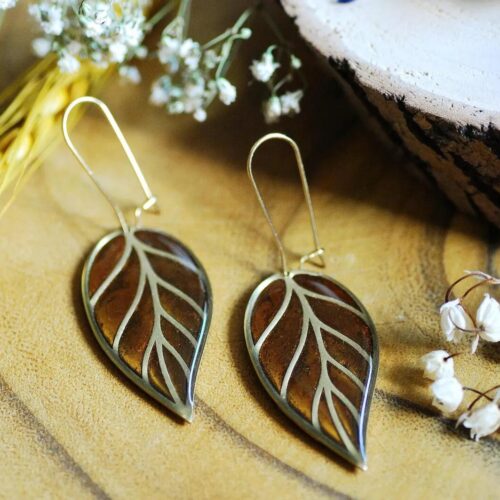 Herbstblatt Ohrringe, Brauner Farbwechsel Schmuck