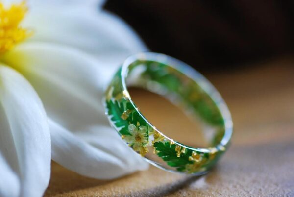 Fairy tale Fern Ring with Yellow Flowers, Cottagecore Style Jewelry - Image 2