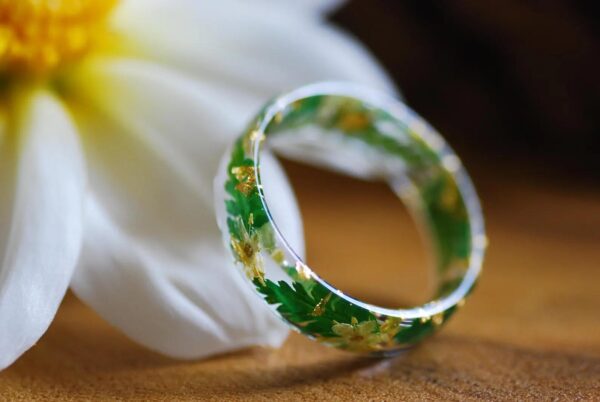 Fairy tale Fern Ring with Yellow Flowers, Cottagecore Style Jewelry - Image 4