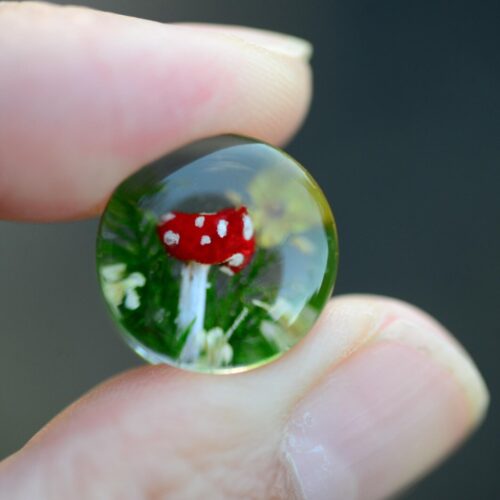 Amanita Mushroom Ear Plugs, Hand Painted Shrooms with Moss, Forest Goblincore Jewelry