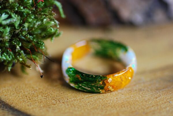 , Handmade Jewelry with Fire Opal Resin Ring with Orange Marigold