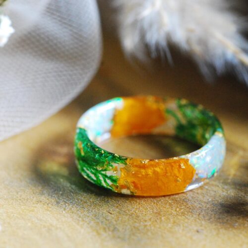Fire Opal Resin Ring with Orange Marigold
