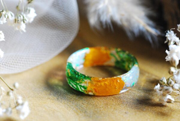 Fire Opal Resin Ring with Orange Marigold