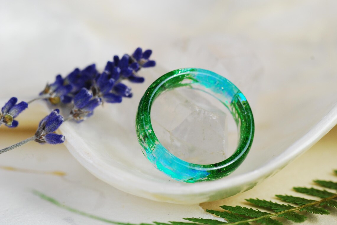green and turquoise moss ring