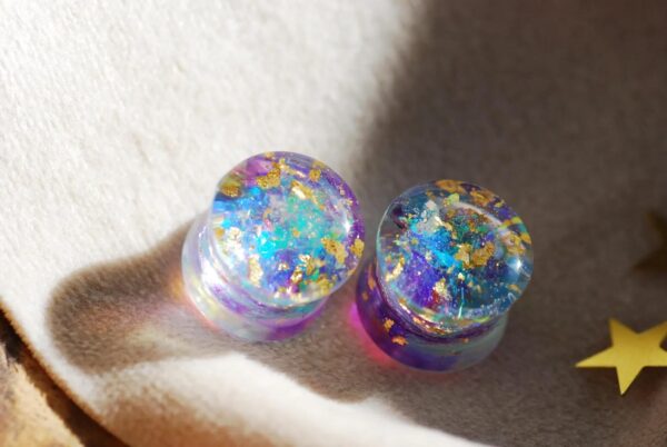 Iridescent Purple Ear Plugs, Fairy Holographic Resin Gauges - Image 5