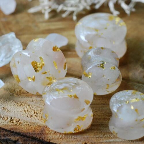 Alternative view of Rose Quartz Ear Gauges, Gemstone Wedding Plugs
