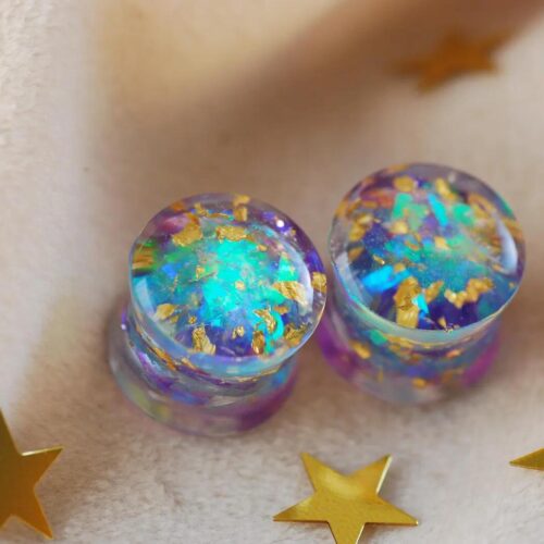Iridescent Purple Ear Plugs, Fairy Holographic Resin Gauges