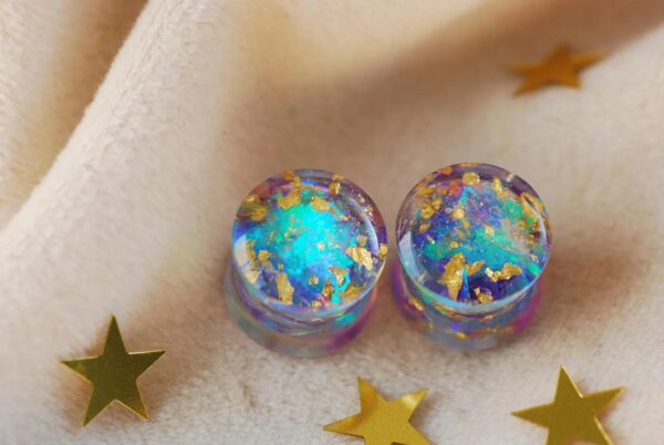Iridescent Purple Ear Plugs, Fairy Holographic Resin Gauges - Image 3