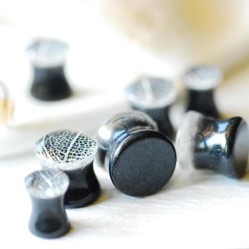 Alternative view of Real Skeleton Leaf Ear Plugs, Black Resin Double Flare Gauges