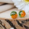 Orange Earrings with marigolds and moss
