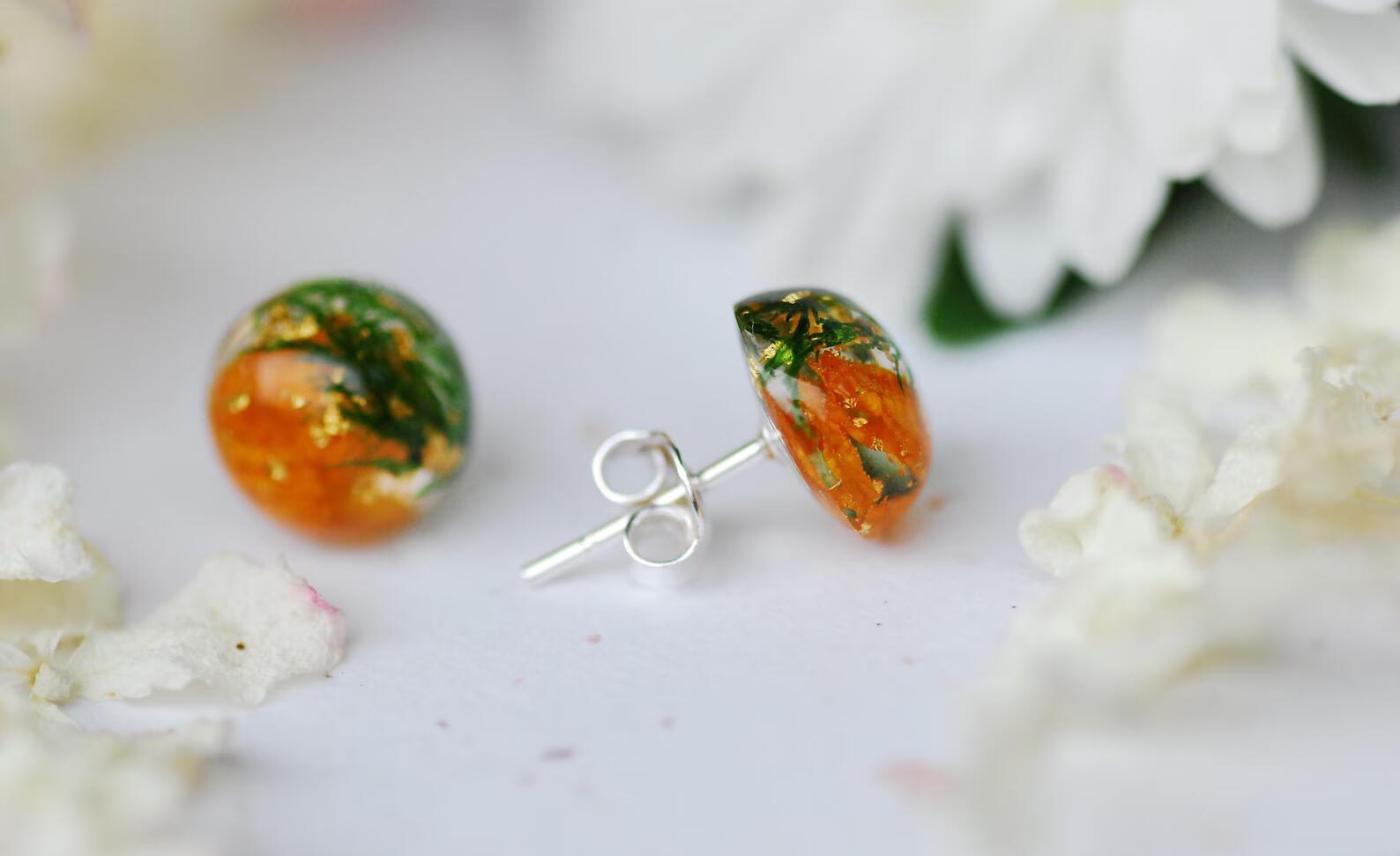 vibrant orange and green stud earrings