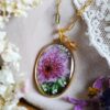 November Birth Flower Necklace with real purple flowers and citrine