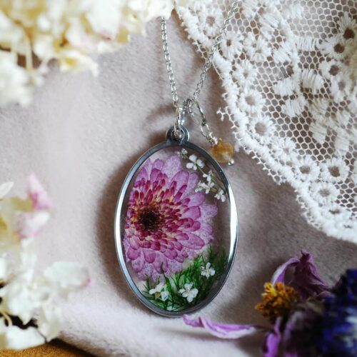 November Birth Flower Necklace with Purple Chrysanthemum