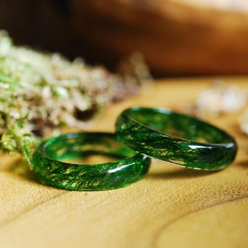 real Green moss ring of resin
