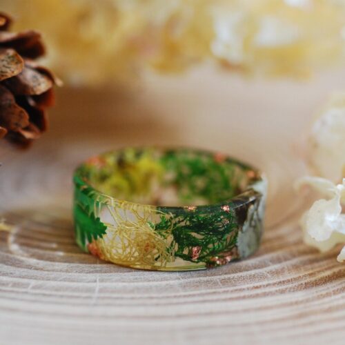 Resin Nature Ring with Moss, Green Fern Ring, Enchanted Forest Jewelry, Thumb Rings for Women, Gift for Men