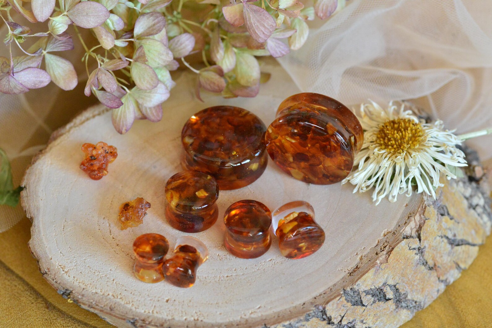 Genuine Orange Baltic Amber Ear Gauges - Image 3
